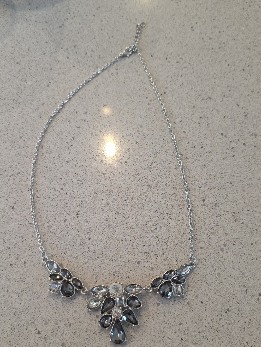 Elegant Silver-Tone Black Crystal Statement Necklace